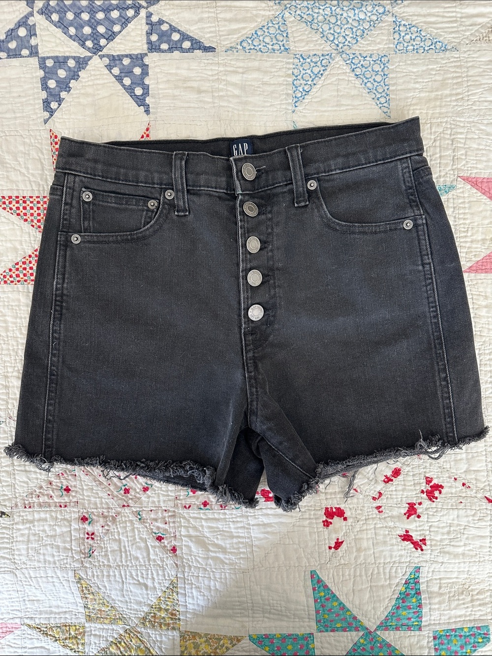 GAP Black High-Rise Button-Front Denim Shorts